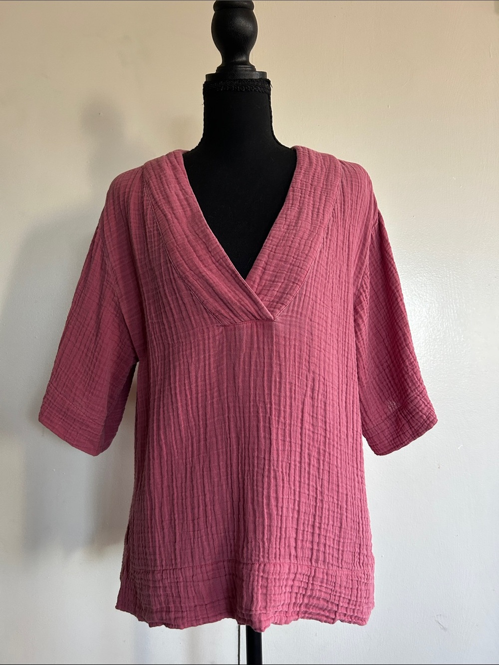 Faherty Dune Organic Cotton Popover V Neck Top Lightweight Breathable Gauze
